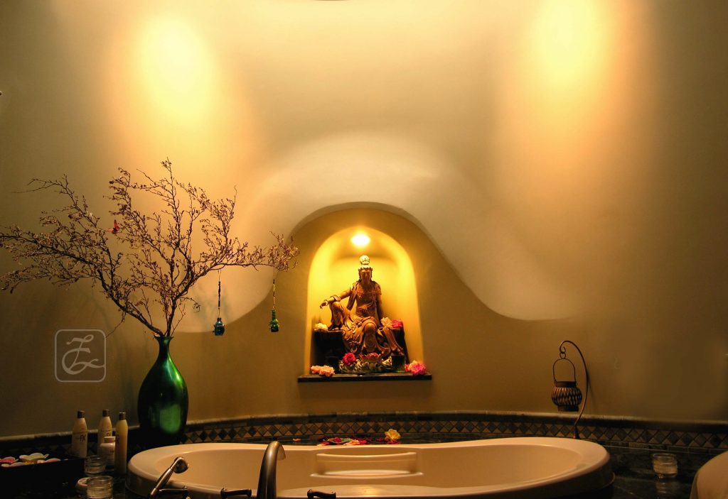 Qui Si Bella's Bali Spa Room, enhanced by a skylit back wall & a hand molded niche